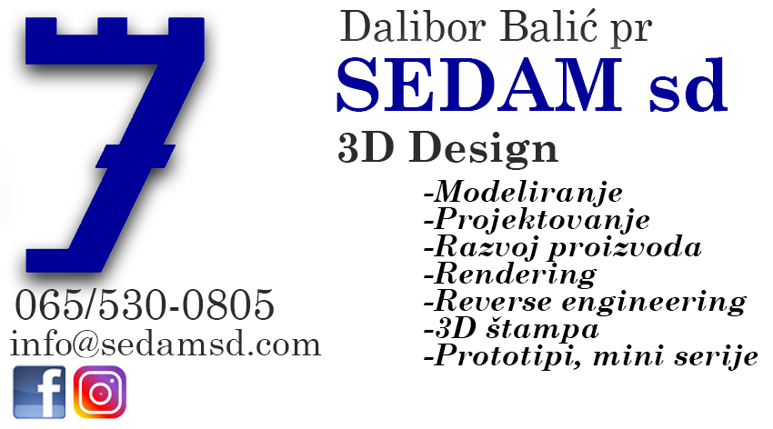 Sedam SD, 3D Dizajn, projektovanje, 3D stampa, rendering